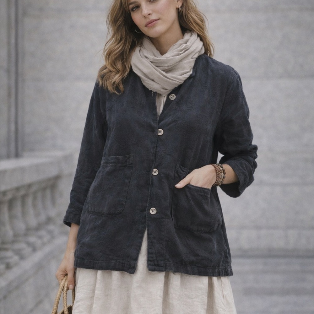 CP Shades Linen Jacket Lagenlook Boho Layering Piece Charcoal 38106